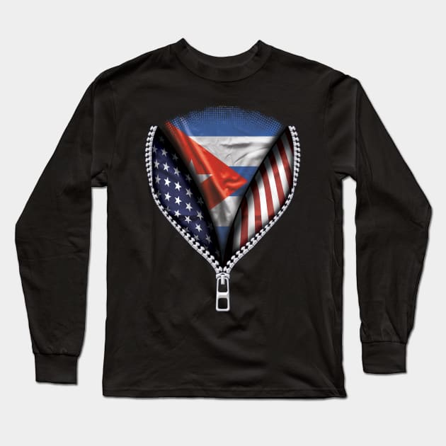 Cuban Flag  Cuba Flag American Flag Zip Down - Gift for Cuban From Cuba Long Sleeve T-Shirt by Country Flags